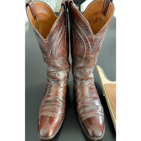 Lucchese San Antonio Vintage Cowboy Boots Brown Leather 10B USA Western main image 5